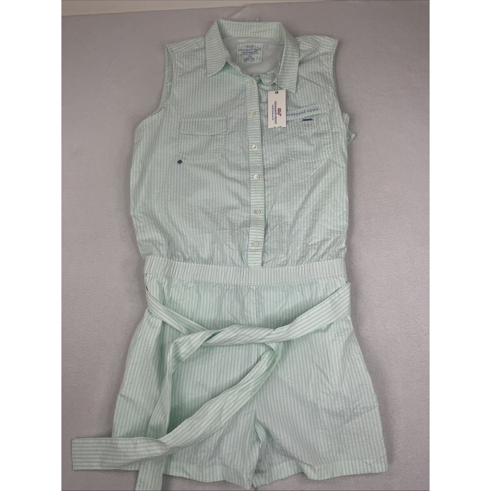 Vineyard Vines Womens 14 Performance Seersucker Romper Crystal Blue 2C000047